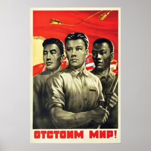 Poster Cartaz de propaganda soviética de 1951 Nações pela