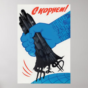 Poster Cartaz de Propaganda Soviética Pela raiz Anti-EUA 