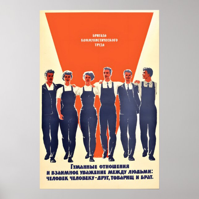 Poster Cartaz de Propaganda Soviética – Trabalho em Equip (Frente)