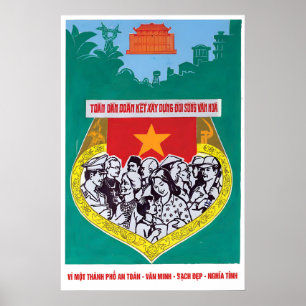 Poster Cartaz de Propaganda Vietnã Estamos construindo um