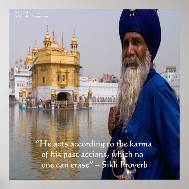 Poster Cartaz de Provérbio Sikh sobre Karma/Ações (Frente)
