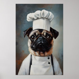 Poster Cartaz de Pug com Chapéu de Chef, Cartaz de Animal