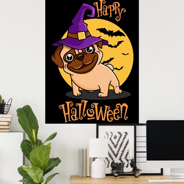 Poster Cartaz de Pug Halloween (Escritório em casa)