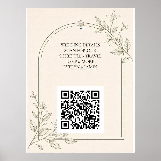 Poster Cartaz de QR Code de Site de Casamento Botânico em (Frente)
