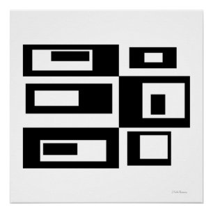 Póster Cartaz de Quadrados Abstratos Preto e Branco