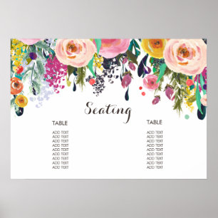 Póster Cartaz de Quadro de Assentos Floral Pintado