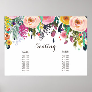 Póster Cartaz de Quadro de Assentos Floral Pintado