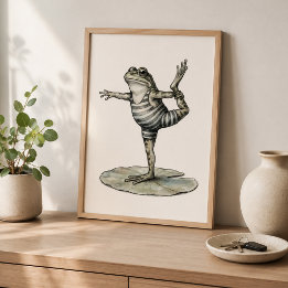 Poster Cartaz de Rã de Yoga Caprichosa em Folha de Lótus