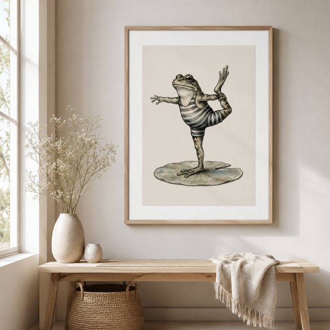 Póster Cartaz de Rã de Yoga Caprichosa em Folha de Nenúfa (Criador carregado)