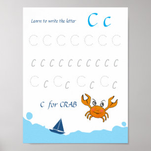 Poster Cartaz de Rastreamento da Letra C para Crianças