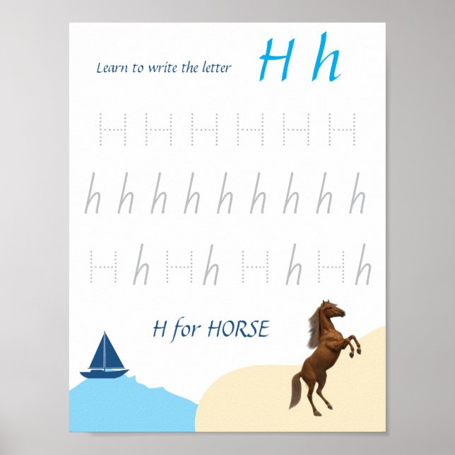 Poster Cartaz de Rastreamento da Letra H para Crianças (Frente)