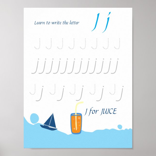 Poster Cartaz de Rastreamento da Letra J para Crianças (Frente)