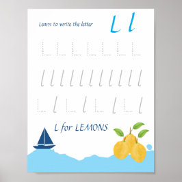 Poster Cartaz de Rastreamento da Letra L para Crianças