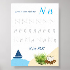 Poster Cartaz de Rastreamento da Letra N para Crianças