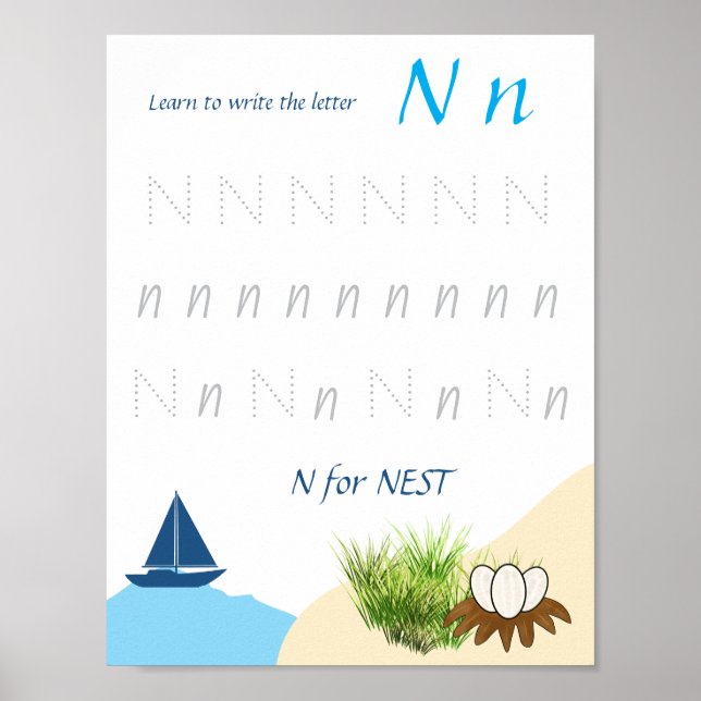 Poster Cartaz de Rastreamento da Letra N para Crianças (Frente)