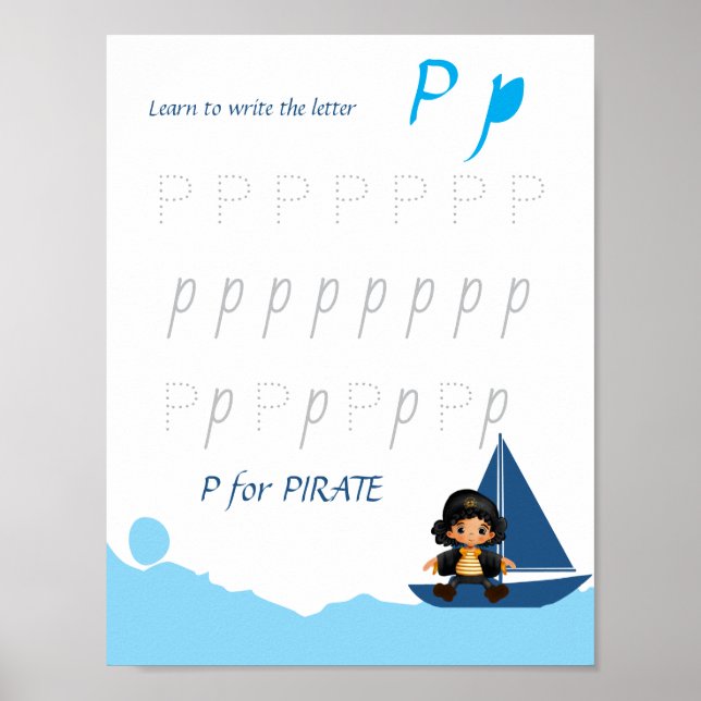 Poster Cartaz de Rastreamento da Letra P para Crianças (Frente)