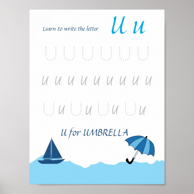 Poster Cartaz de Rastreamento da Letra U para Crianças (Frente)