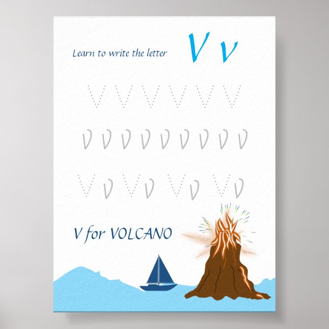 Poster Cartaz de Rastreamento da Letra V para Crianças (Frente)