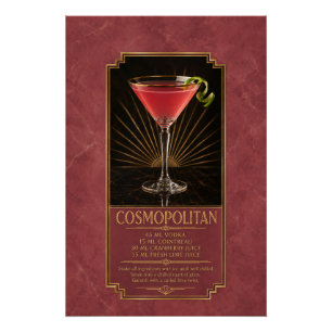 Póster Cartaz de Receita Cosmopolita Arte de Bar
