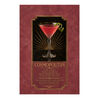 Póster Cartaz de Receita Cosmopolita | Arte de Bar