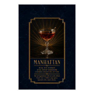 Póster Cartaz de Receita de Manhattan Arte de Bar