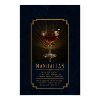 Póster Cartaz de Receita de Manhattan | Arte de Bar