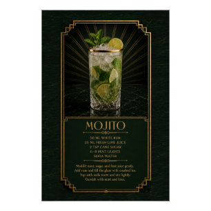 Póster Cartaz de Receita de Mojito   Arte de Bar