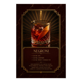 Póster Cartaz de Receita de Negroni | Arte de Bar