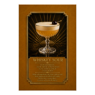 Póster Cartaz de Receita de Whiskey Sour Arte de Bar