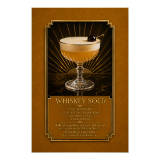 Póster Cartaz de Receita de Whiskey Sour | Arte de Bar