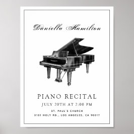 Poster Cartaz de Recital de Piano Simples Clássico Branco
