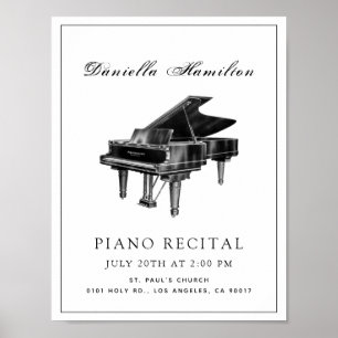 Poster Cartaz de Recital de Piano Simples Clássico Branco