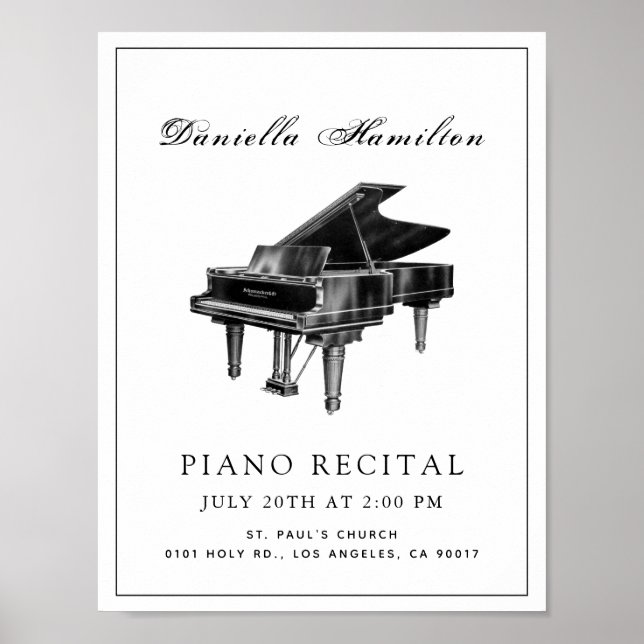 Poster Cartaz de Recital de Piano Simples Clássico Branco (Frente)
