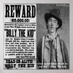 Póster Cartaz de Recompensa de Billy The Kid