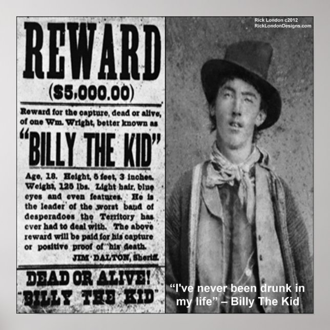 Póster Cartaz de Recompensa de Billy The Kid (Frente)