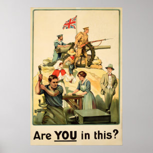 Poster Cartaz de Recrutamento Britânico da Primeira Guerr