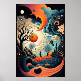 Poster Cartaz de Redemoinho Abstrato | Psicodélico Retro