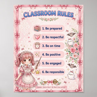 Poster Cartaz de Regras de Sala de Aula Pink Coquette