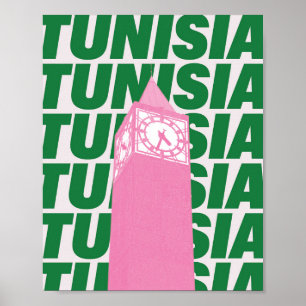 Poster Cartaz de Relógio Retro da Tunísia Viagens Inspi