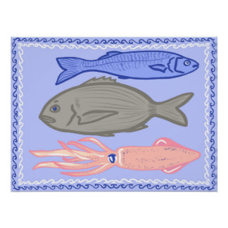 Póster Cartaz de restaurante de comida mediterrânea peixe