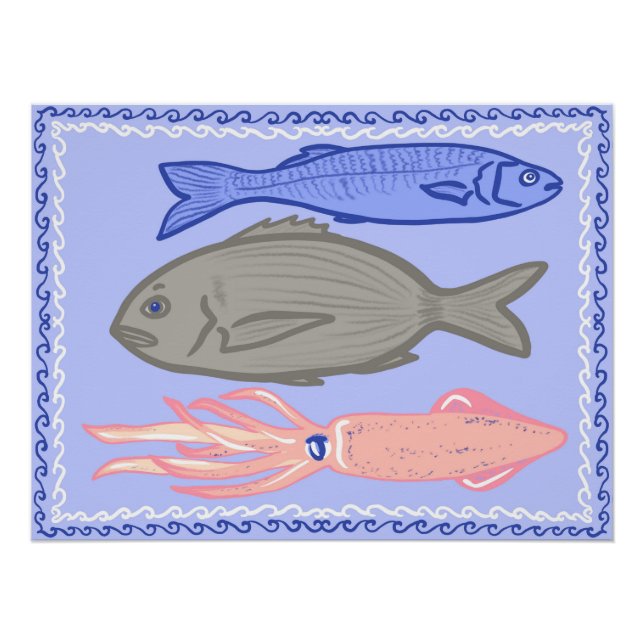 Póster Cartaz de restaurante de comida mediterrânea peixe (Frente)
