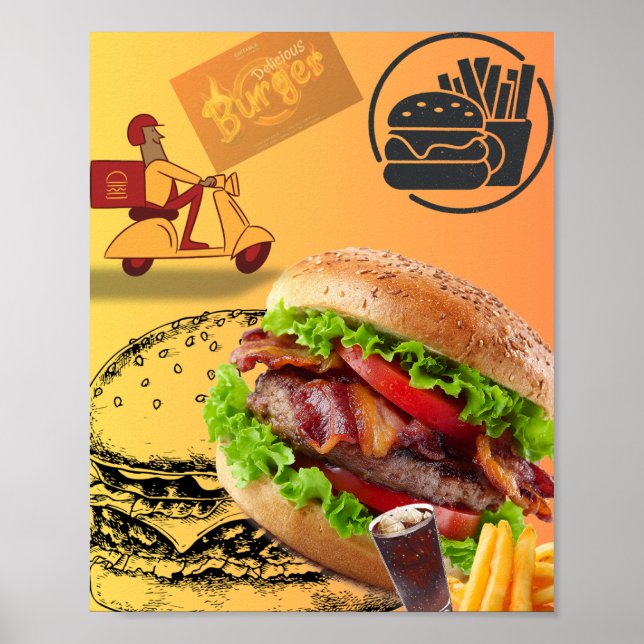 Poster Cartaz de Restaurante de Comida Rápida de Hambúrgu (Frente)