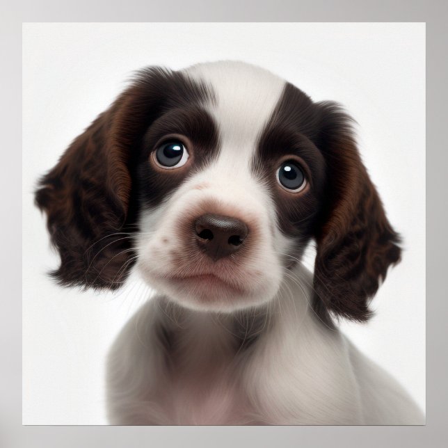 Poster Cartaz de retrato de cachorrinho da raça Spaniel F (Frente)