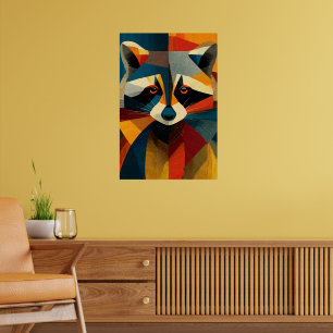 Poster Cartaz de Retrato de Guaxinim Geométrico