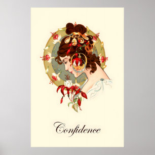 Poster Cartaz de Retrato de Mulher Boêmia Floral Vintage