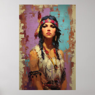 Poster Cartaz de Retrato de Mulher Indígena Americana