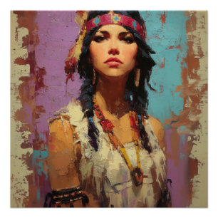 Póster Cartaz de Retrato de Mulher Nativa Americana