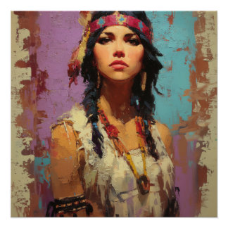 Póster Cartaz de Retrato de Mulher Nativa Americana