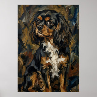 Poster Cartaz de retrato do Cavalier Spaniel preto e cast