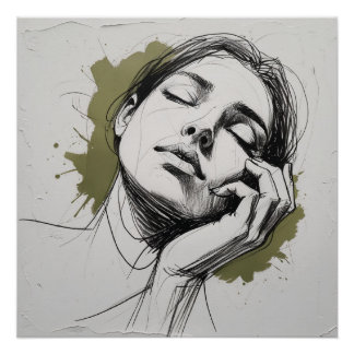 Póster Cartaz de Retrato Feminino Emotivo – Mão no Rosto